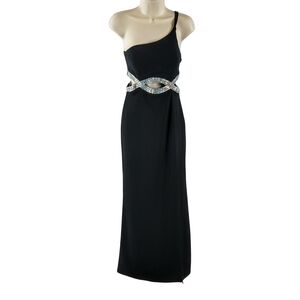 Extraordinary One-Shoulder Black Gown with Crystal Detailing